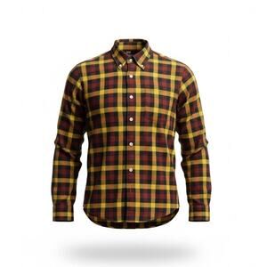 L.L. Bean Men's Signature Premium Pima Cotton Red Yello Plaid LS Oxford Shirt LT